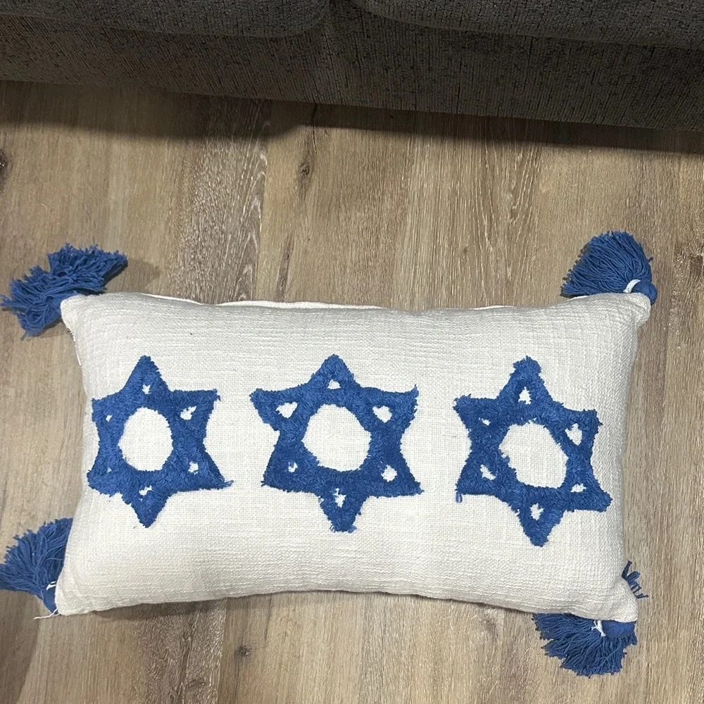 Decorative Pillow with Blue Star Design - happy Hanukkah Star of David pillow